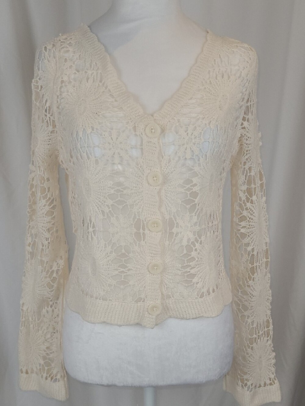 Warehouse One Cream Open-Knit 100% Cotton Cardigan – Size S/M – NEW